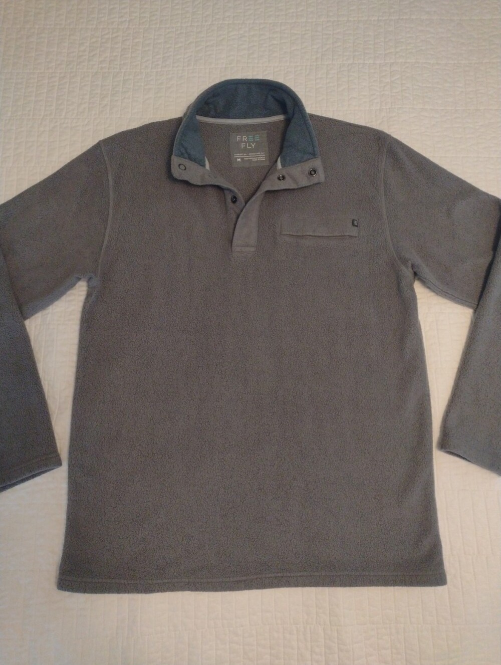 Free Fly Men's M Fleece Quarter Snap Pullover L/S Shirt Grey Bamboo Performance